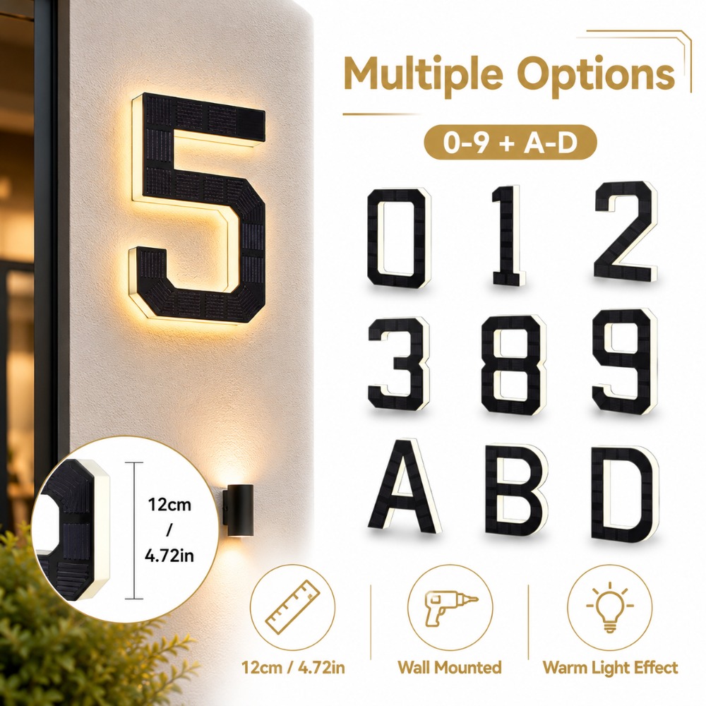 Outdoor Lighting For Front Of House - Papan Nomor Rumah LED Tenaga Surya