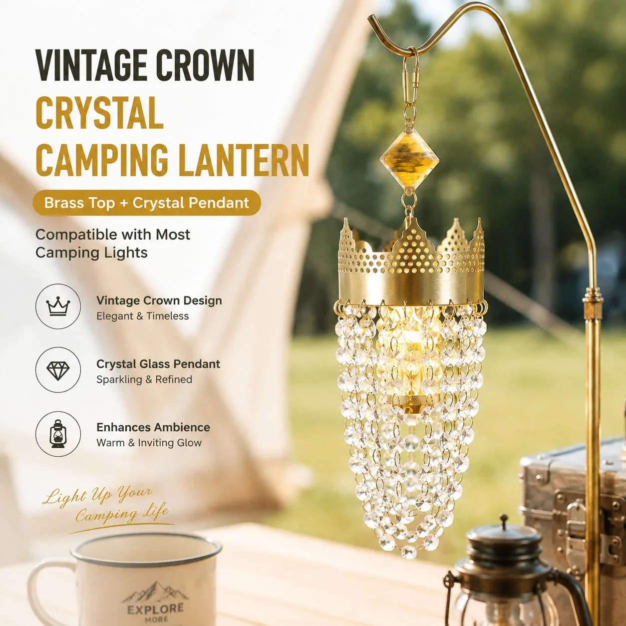 Outdoor Lighting Brass - Kap Lampu Kristal Mahkota Vintage, Mahkota